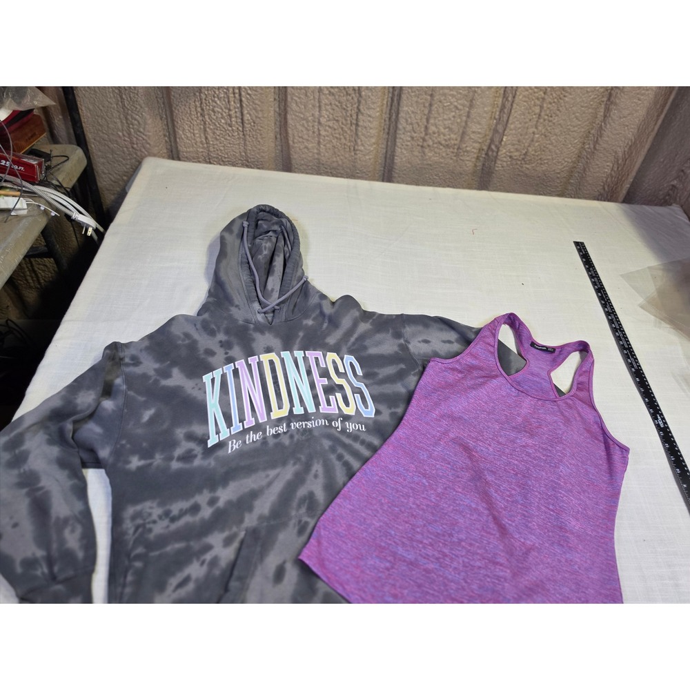 PattyBoutik Purple Tank & Kindness Tie Dye Hoodie Set Gray L